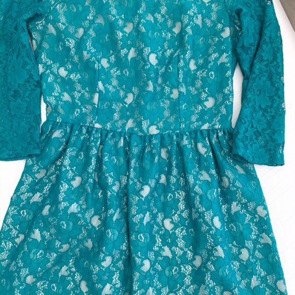 French Connection Teal Lace Long Sleeve Dress - Picture 7 of 14